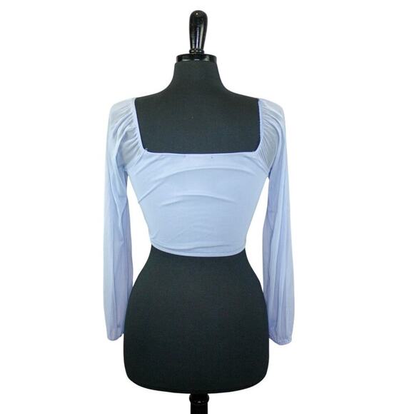 Ambiance Crop Top Pastel Blue Square Neck Sheer Balloon Sleeves Y2K S - Picture 2 of 4